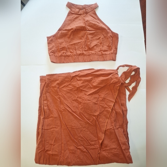 Halter top and side tie skirt set- Brand new with tags. Burnt orange - Picture 4 of 5